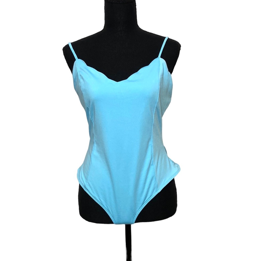 Iris Spaghetti Strap Scalloped Body Suit L